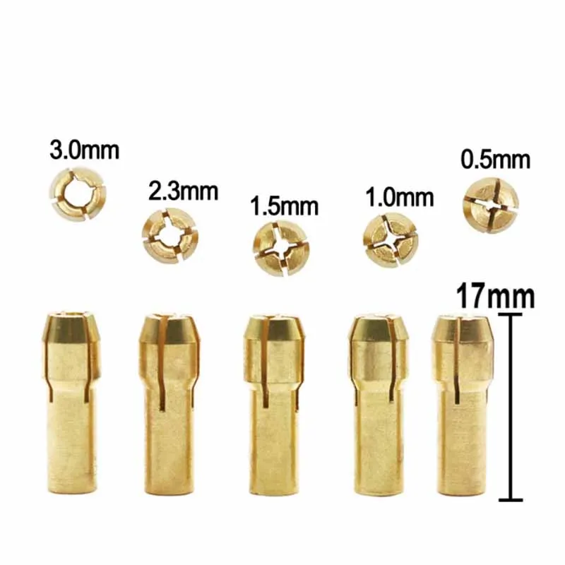 1Set Drill Chucks Bits Brass Collet Mini Chuck for Dremel Rotary Tool 0.5mm,1.0mm,1.5mm,2.3mm,3.0mm