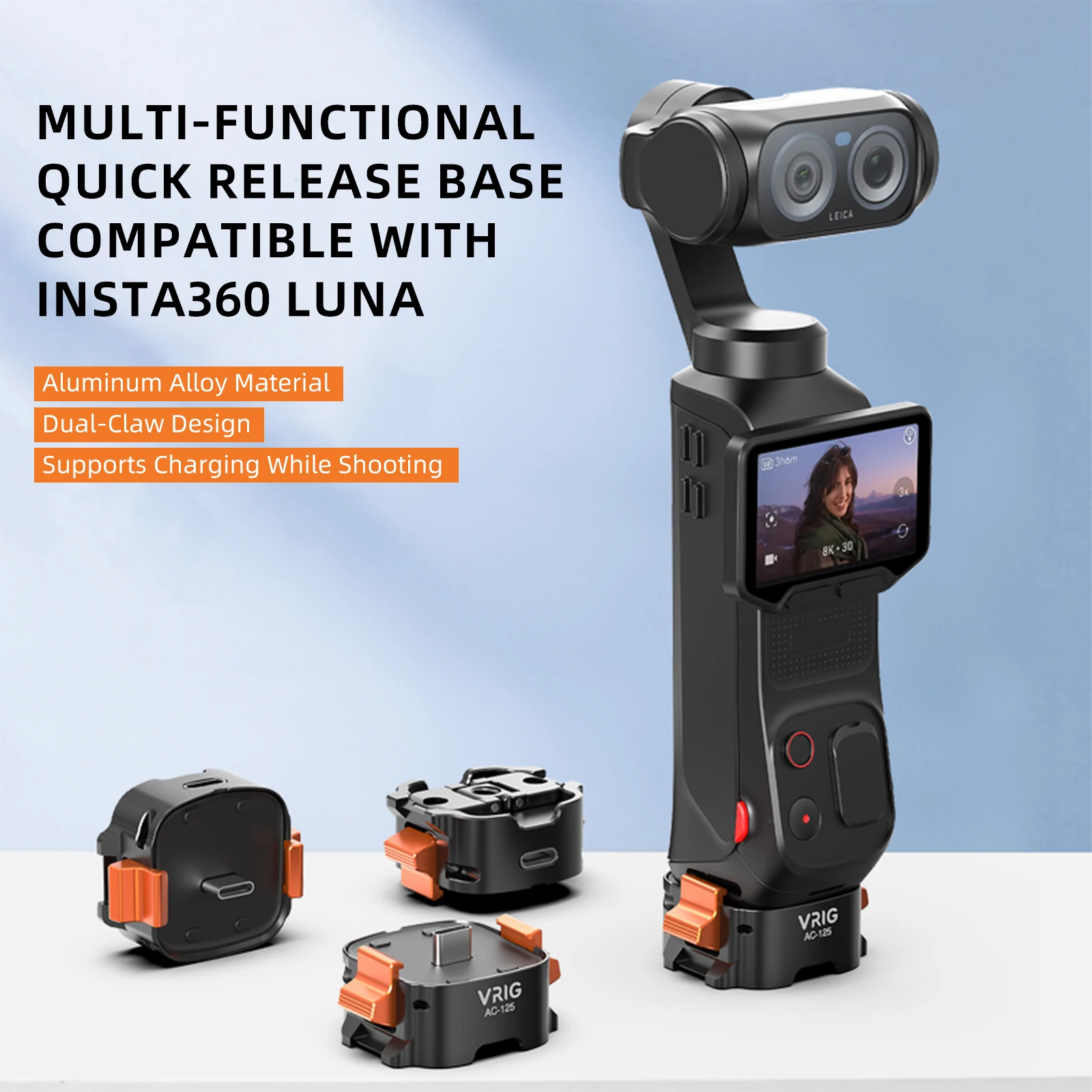 VRIG Multi-Function Camera Adapter for Insta360 Luna Ultra Charging Base Desktop Stand w 1/4