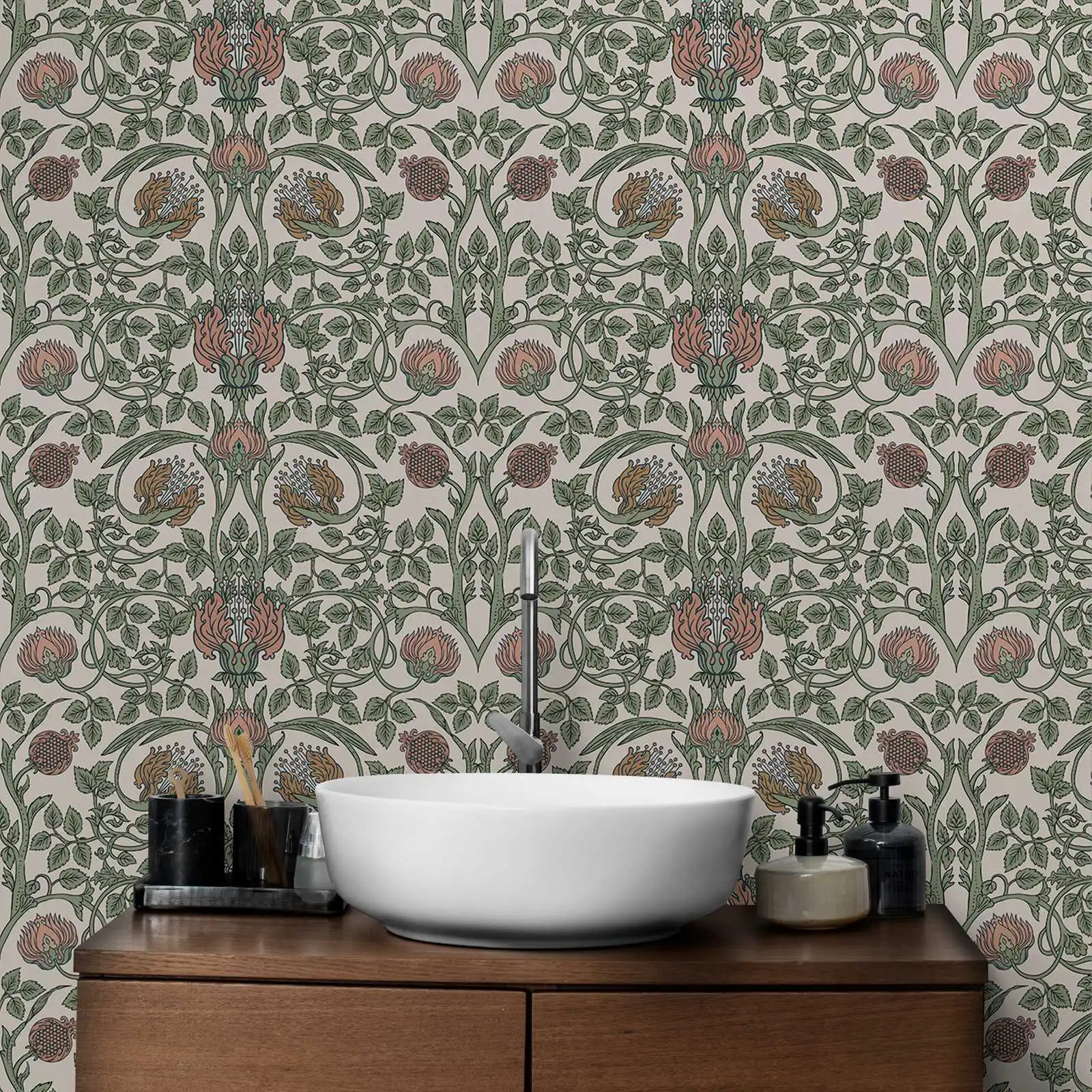 녹색 의학 및 허브 벽지, 베이지색 디자인 벽화, 벽  - Herbal Wallpaper 리뷰 및 가격