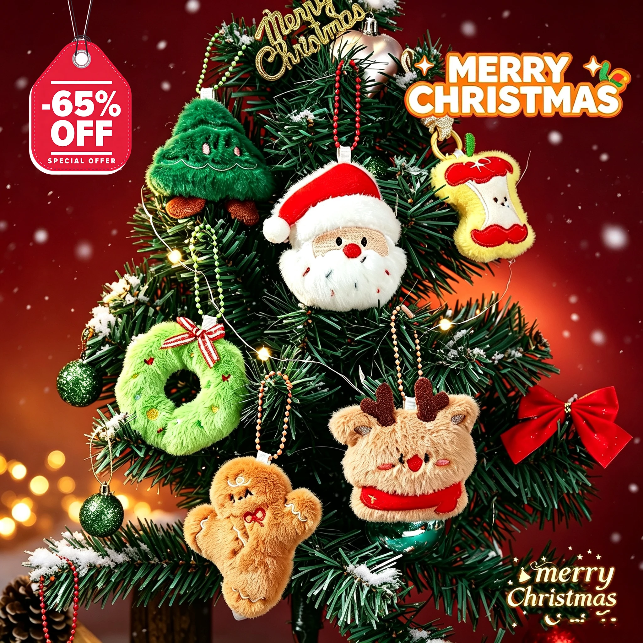 6Pcs Mini Christmas Plush Keychain Cute Doll Cartoon Santa Claus Gingerbread Man Xmas Tree Couple Keychains Gifts