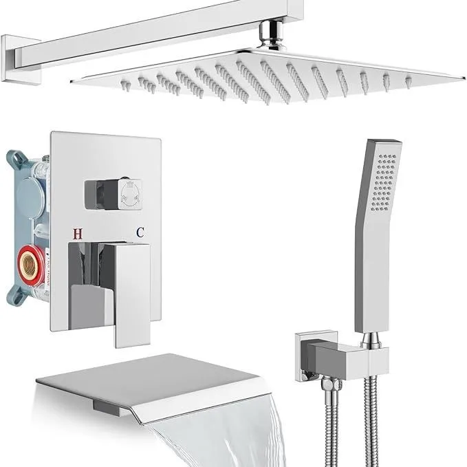 Brass Concealed Shower System With Jet & Massage Spray 10 Inch Rainfall Head Dual Handle Matte Black Set Luxury Bathroom
