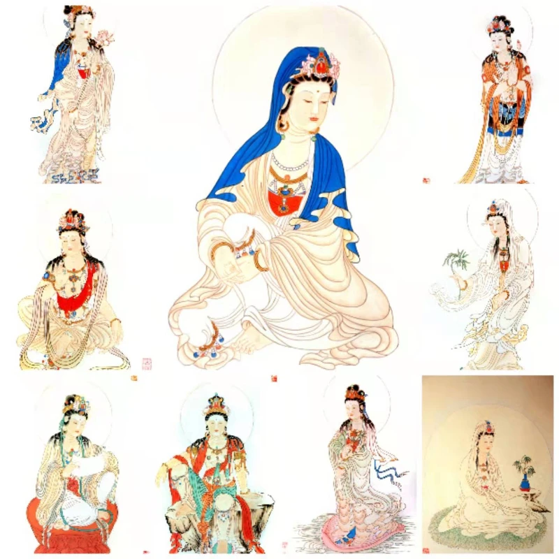 Guanyin Bodhisattva Buddhist Figure Line Drawing Manuscript Rice Paper Painting Paper Meticulous Painting Line Draft Manuscripts