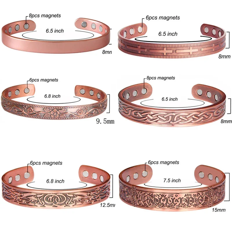 

Magnetic 99.9% Pure Copper Bracelets for Women Arthritis Joint Vintage Flower Bracelets with 3500 Gauss Magnets Adjustable Cuff