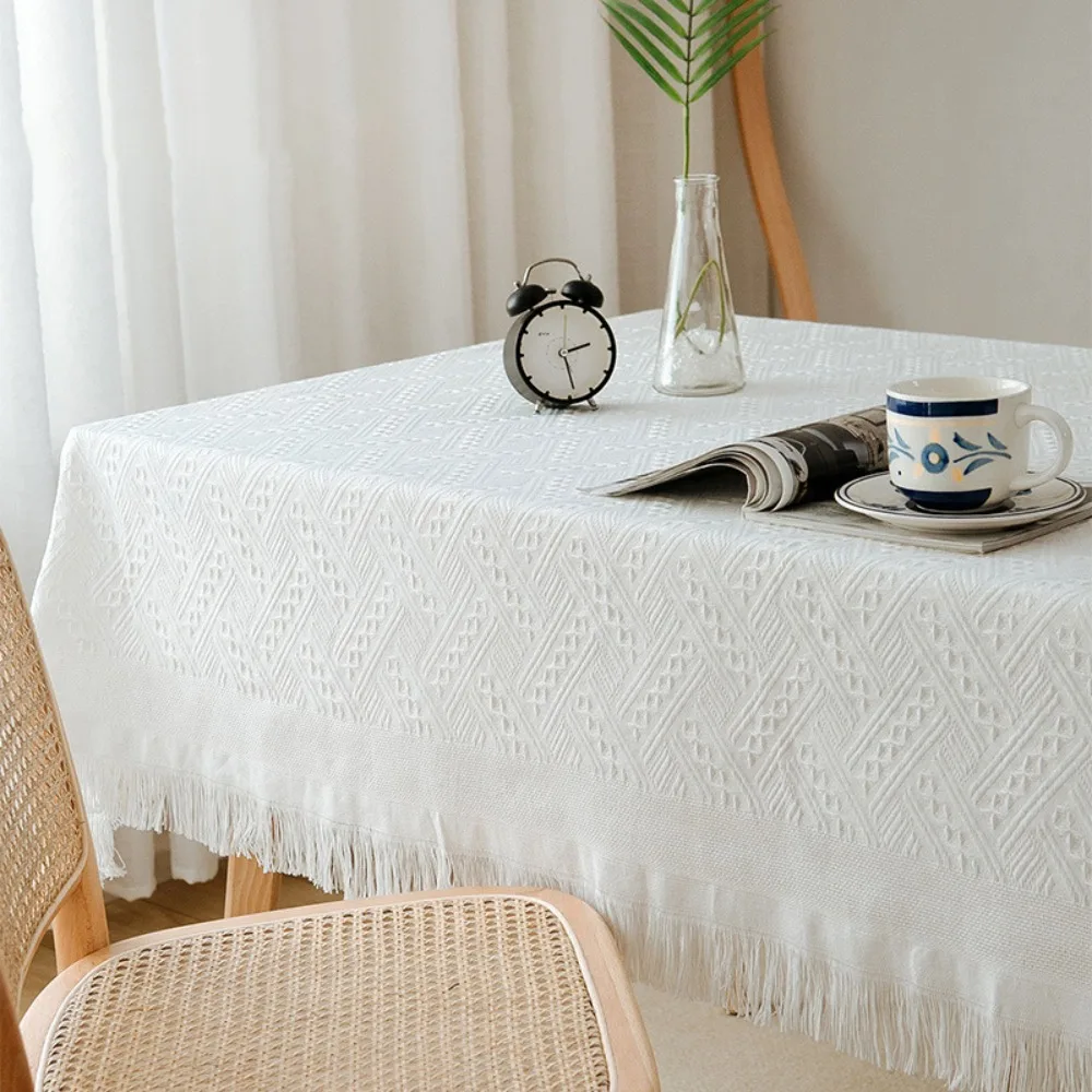 مفرش طاولة شبكي متشابك بحافة شرابة، غطاء طاولة ريفي فرنسي مستطيل، طاولة قهوة قابلة للغسل، طاولة بجانب السرير #5