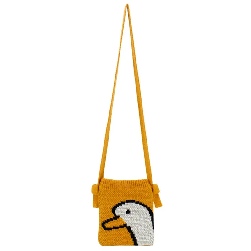 Girl Kids Knitted Kawaii Cute Small Phone Side Crossbody Bag Female Casual Stylish Mobile Square Pouch Orange Sling Shoulder Bag