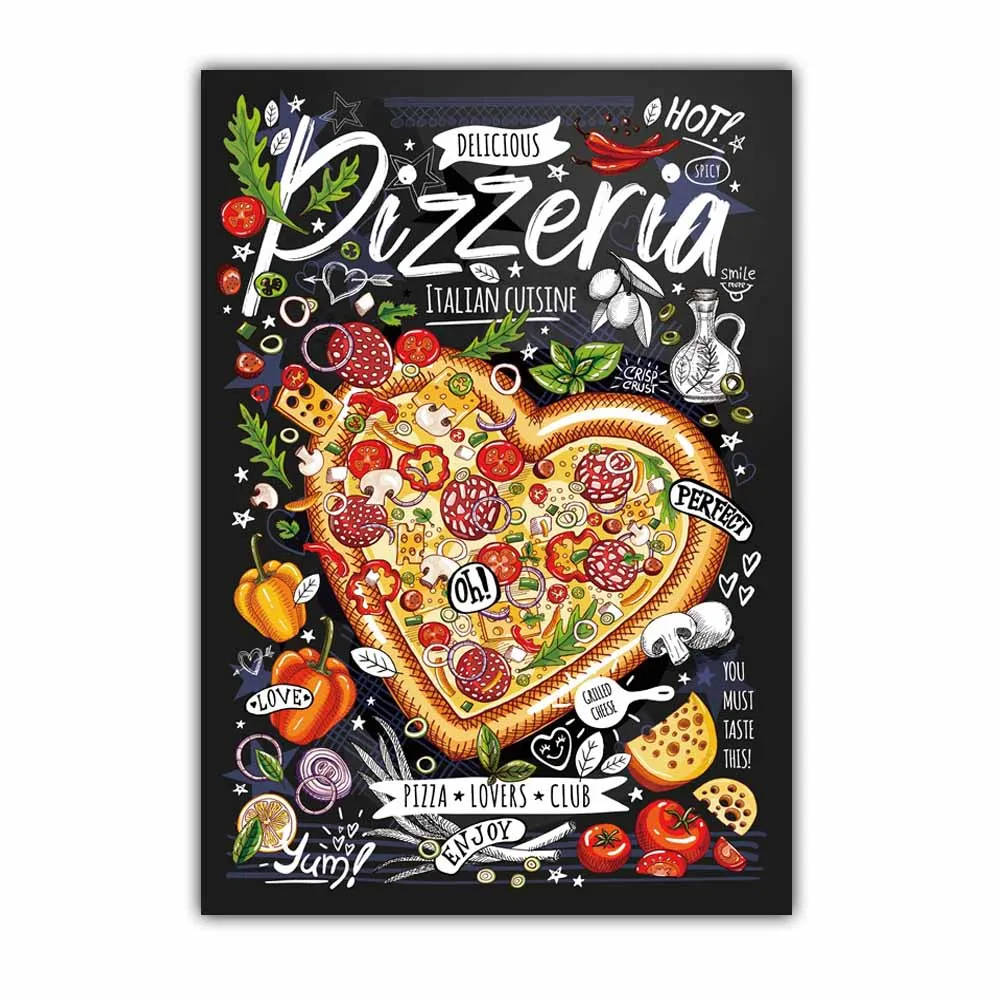 Graffiti Art Delicious Food Canvas Painting Sandwich Pizza Hamburger Kitchen Wall Art Poster Dining Room Home  Metal Tin Sign