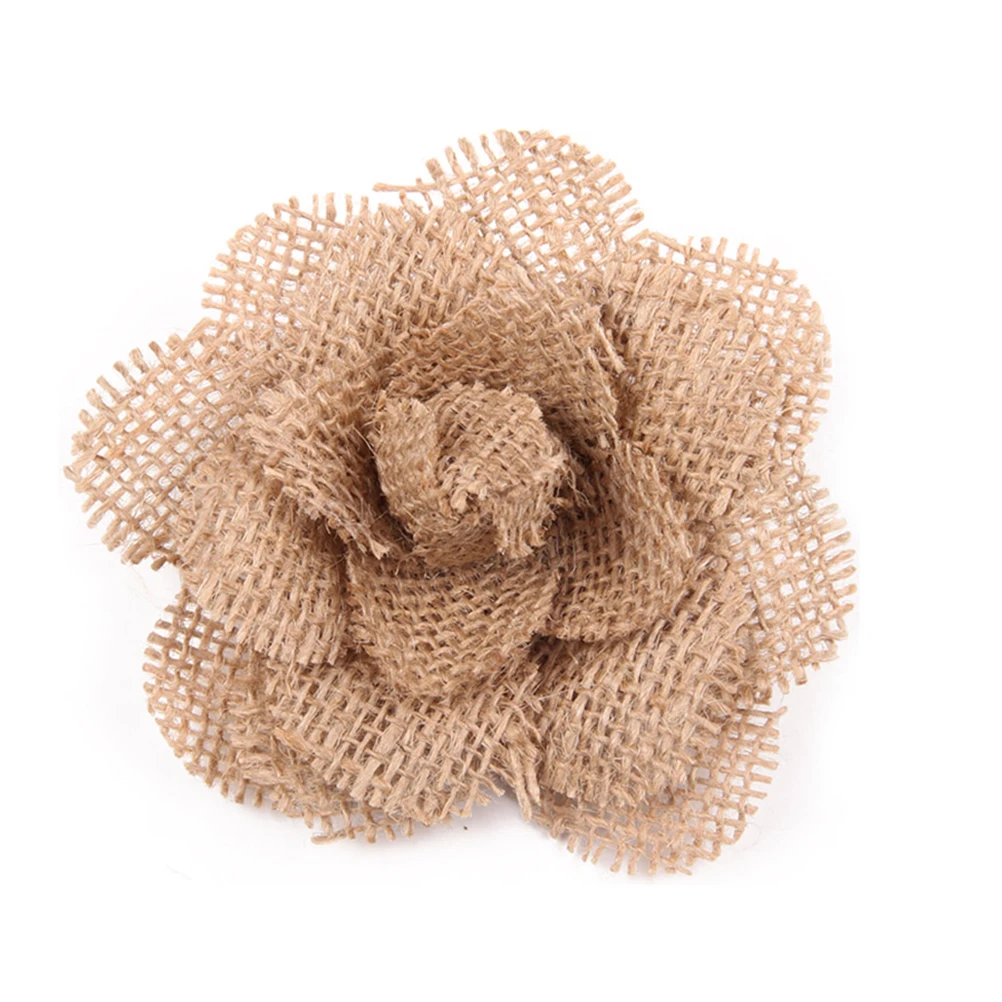 

24Pcs Christmas Decoration Set Burlap Flower Bow Natural Jute Wedding Party Festival DIY Craft Accessories Chest Flowers