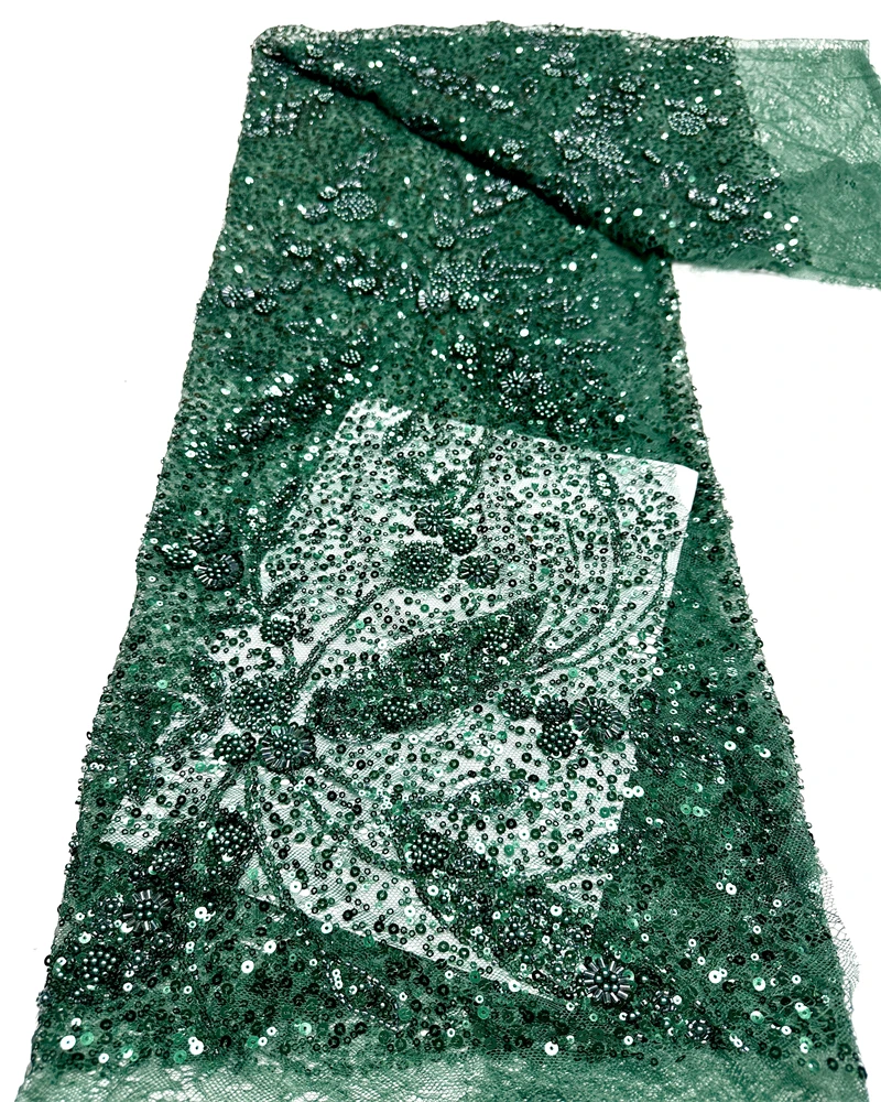 

2025 French Embroidery Beaded Lace Fabric with Sequins African Nigerian Style for Wedding Dresses Fashionable