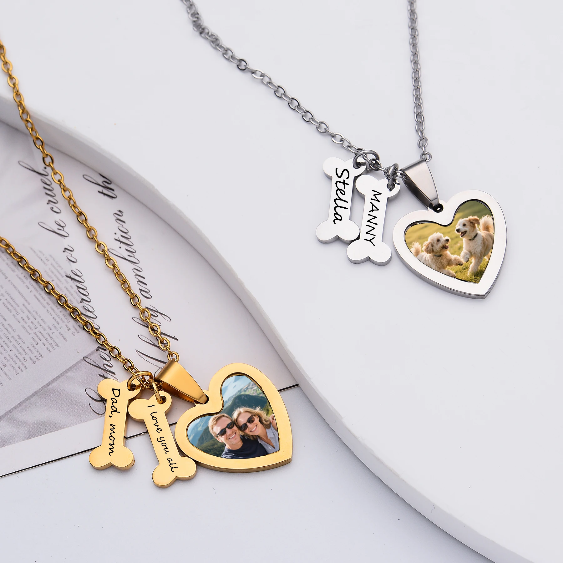 

Нержавеющая сталь персонализированное ожерелье с подвеской в виде сердца для фотографий домашних животных, настраиваемое имя/фото на память, ювелирное изделие, подарок
