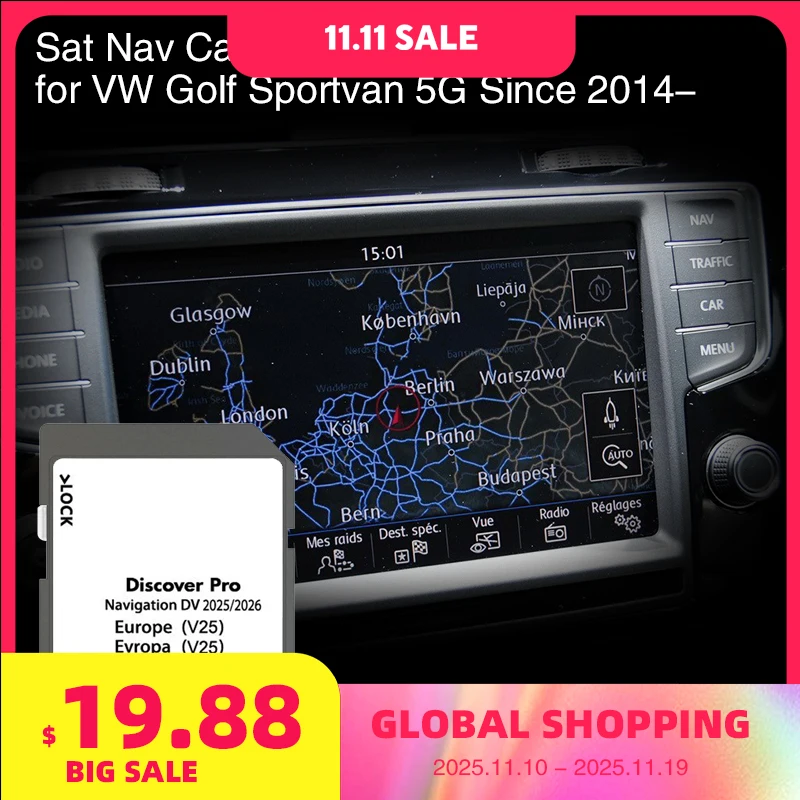 

DV V25 for Volkswagen Golf Sportvan 5G from 2014 Car Discover Pro Cover France Italy Poland Maps GPS Sat Nav Memory 64GB Card
