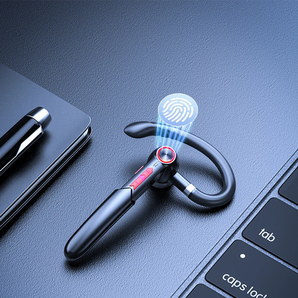 Auriculares inalámbricos de negocios, auriculares manos libres compatibles con Bluetooth 5,0, auriculares HIFI táctiles con huella dactilar y micrófono, llamada HD