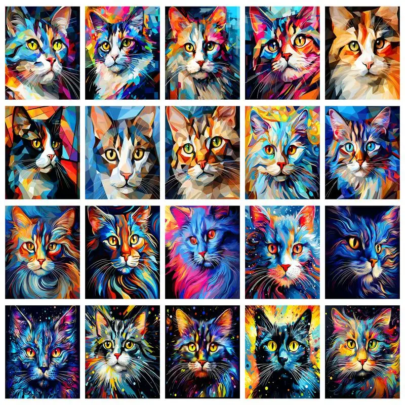 RUOPOTY Painting By Acrylic Number Cat Animal Color Markers Framed Wall Art Modern Drawing On Canvas Living Room Decoration