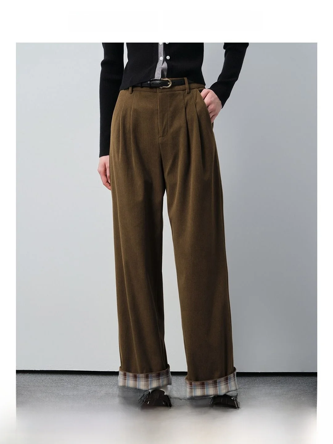 

Rui plus Size Casual Pants Drapey Corduroy Wide Leg Pants Autumn Seasonal plus Size Women's Clothing High Waist Trousers