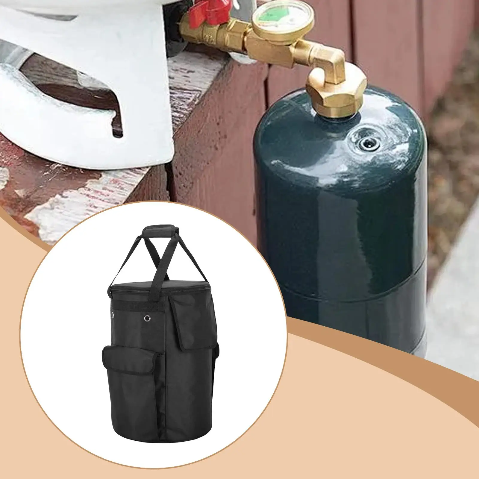 Propane Gas Tank Bag Storage Cover Oxford Fabric Wear Resistant Side Flap Double Zipper Tabletop Design for Outdoor Activities
