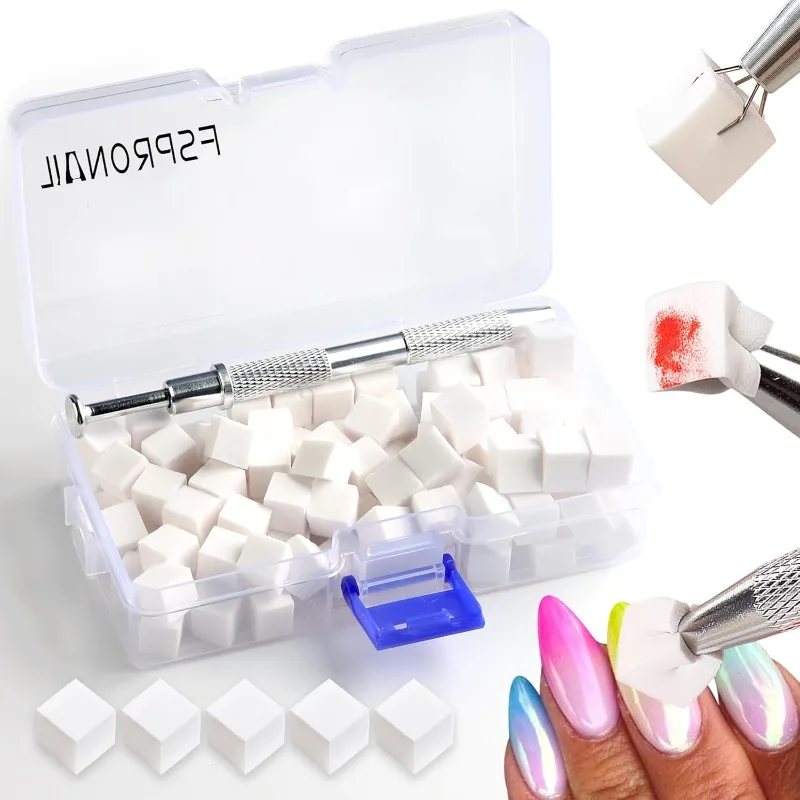 100 Esponjas Ombre para Uñas FSpronail, Mini Esponjas con Agarre Tipo Lápiz, Esponja de Espuma Aura, Esponjas Blancas para Esmalte de Uñas