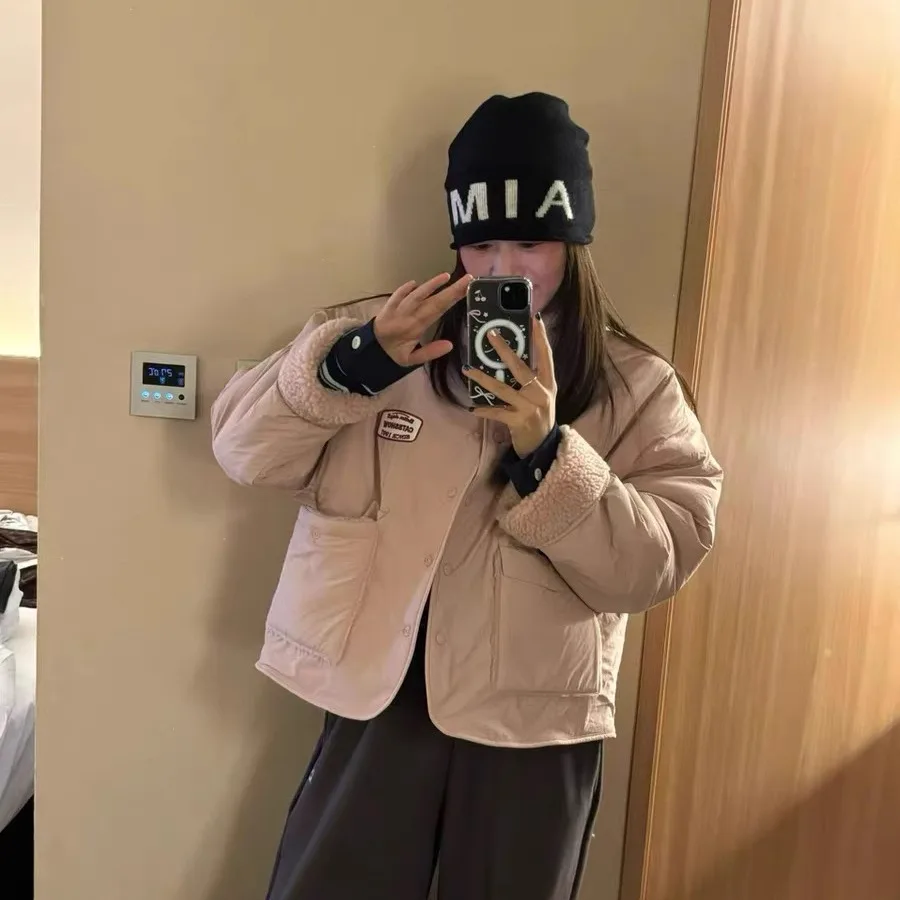 AP Studio Ropa de doble cara Piel de cordero orto Jaet ligero y cálido Abrigo informal holgado para mujer Reduce la edad larga Sve Butto...