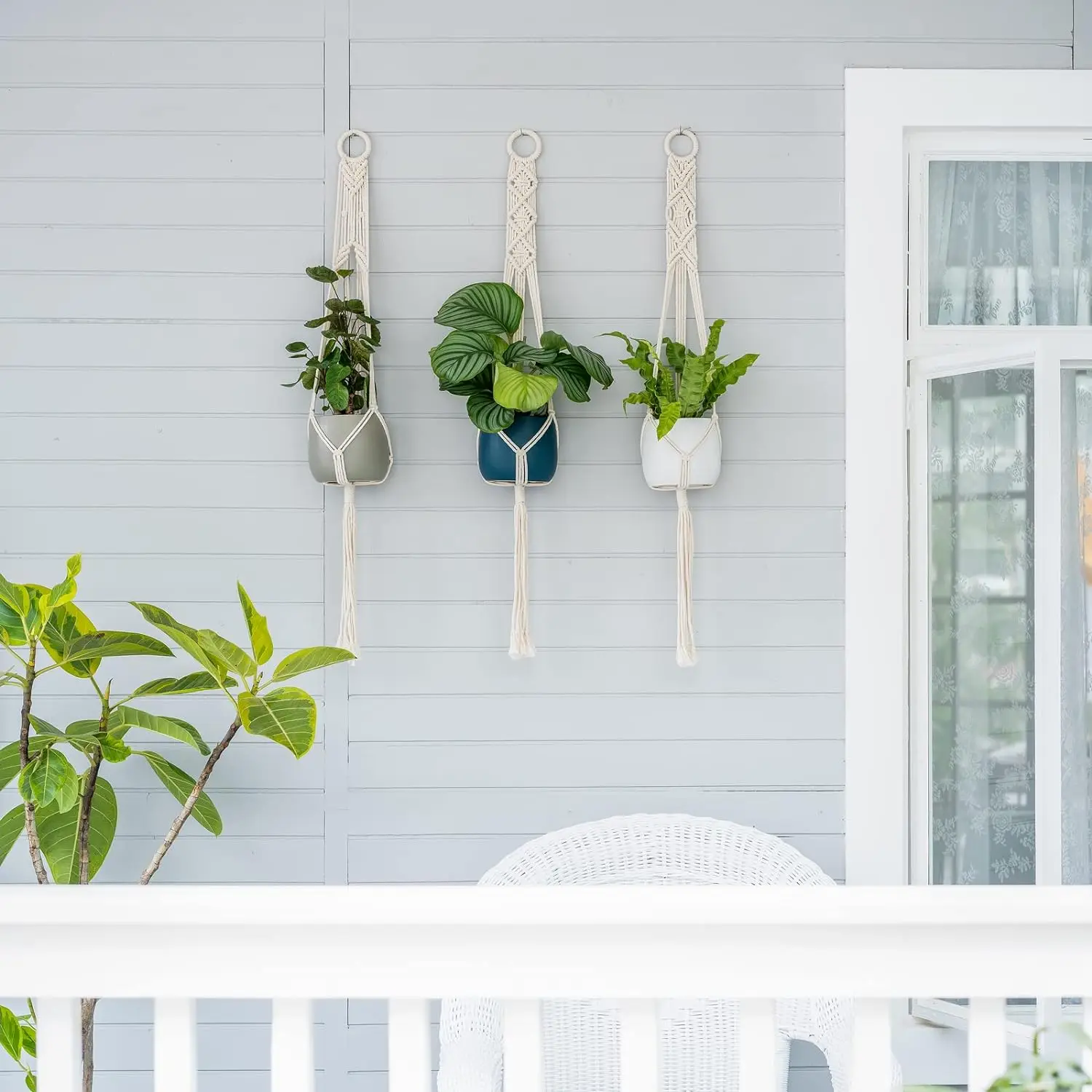 3 Stück Boho-Makramee-Pflanzenaufhänger, Wandbehang für Pflanzgefäße im Innen- und Außenbereich, Blumentopfseil für Heimdekoration – Detail 4