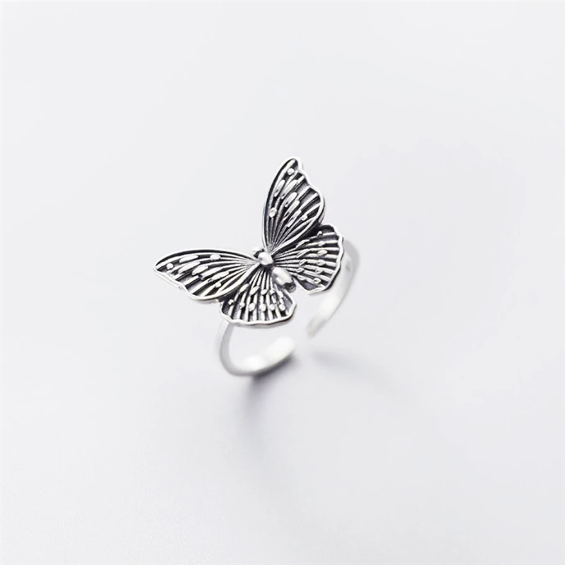 WYEAIIR 925 Sterling Silver Retro Hollow Butterfly Creativity Literature Resizable Opening Ring For Women Luxury Jewelry