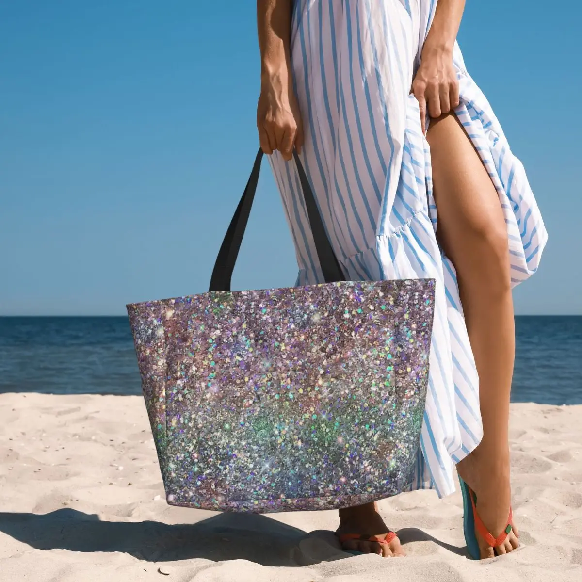 

Rainbow Mixed Glitter Digital Art NOT REAL GLITTER Beach Tote Bag Sport Gym Duffle Large Tote Bag Women Travel Bag Fitness bag