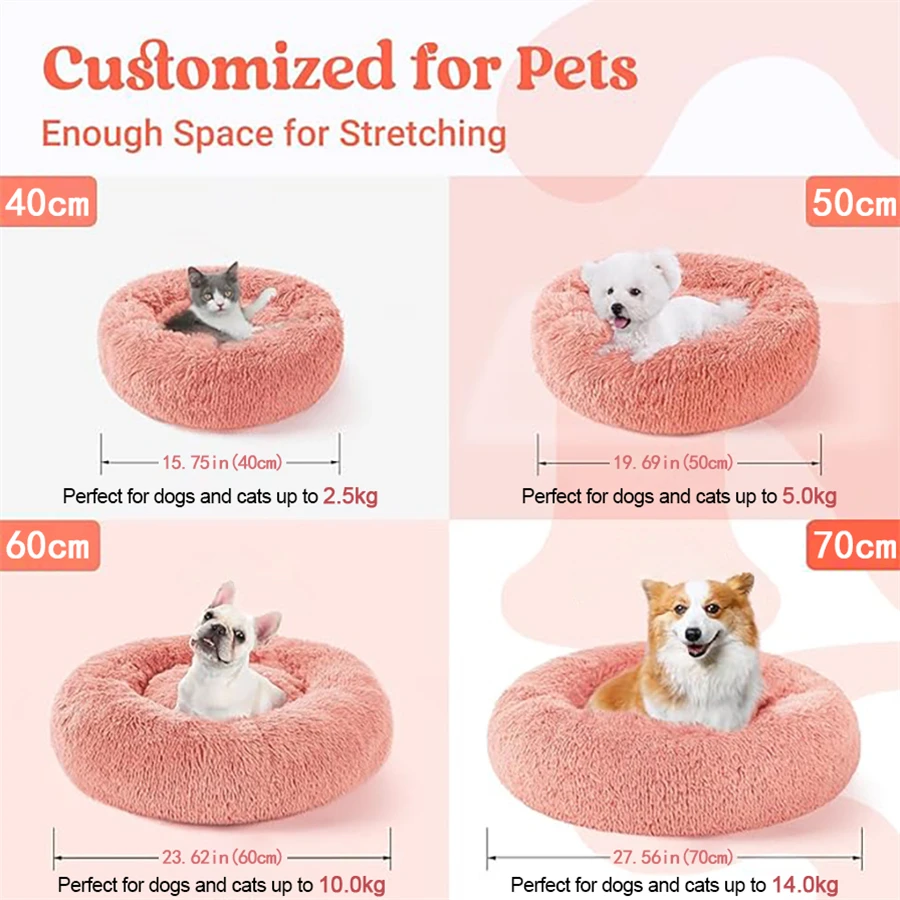 Cama redonda de felpa para gatos y perros pequeños, nido lavable - imagen 4