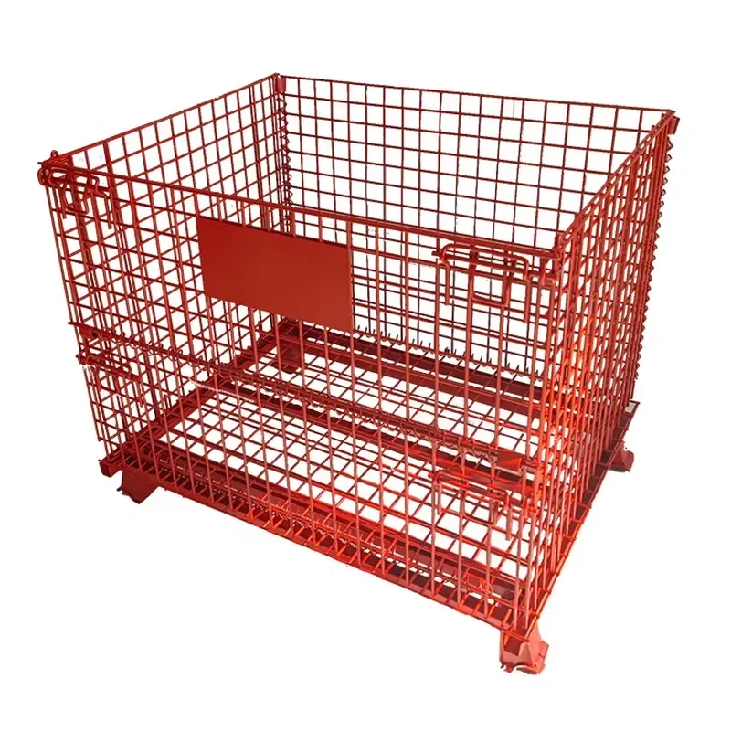 800kgs Loading Capacity Folding Metal Wire Pallet Cage Powder Coating Finish Rust Resistant Medium Duty Wire Mesh Storage