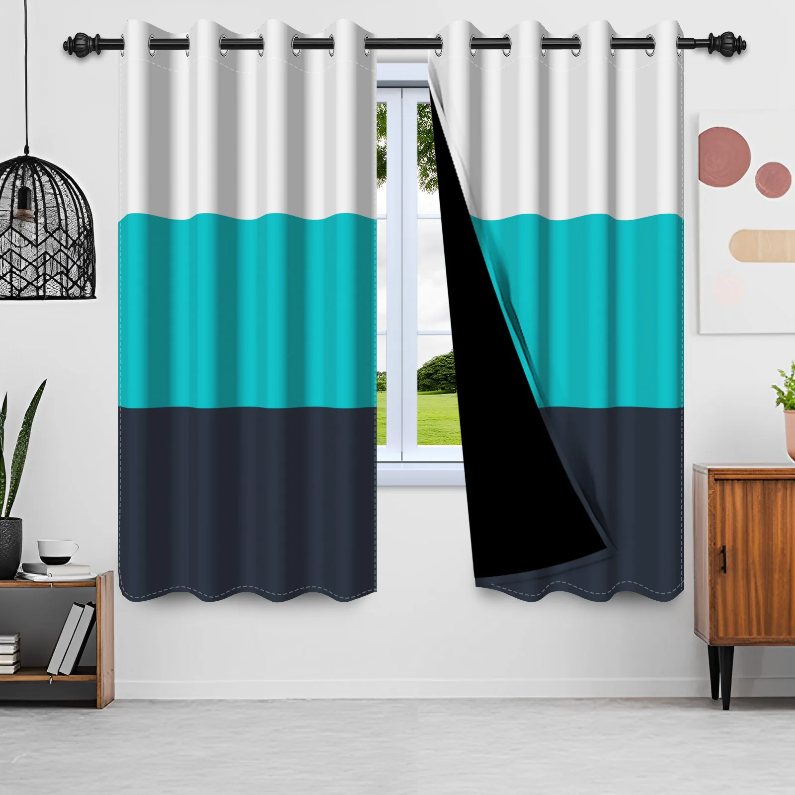 

2 шт./компл., однотонная оконная занавеска, бело-синяя, Tri Golor, сращивание, домашний декор для спальни, гостиной, затемняющие шторы из полиэфирной ткани