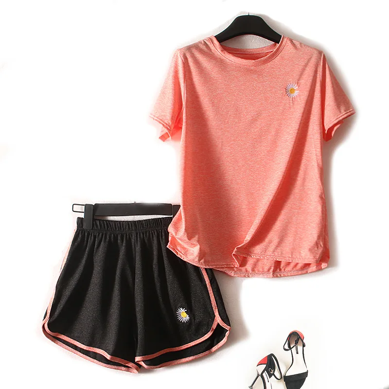 

Qui Dry Clothing Set Daisy Pattern Loose Women's Yoga Running Sportswear Slimming Fitn Gym Workout Casual Set