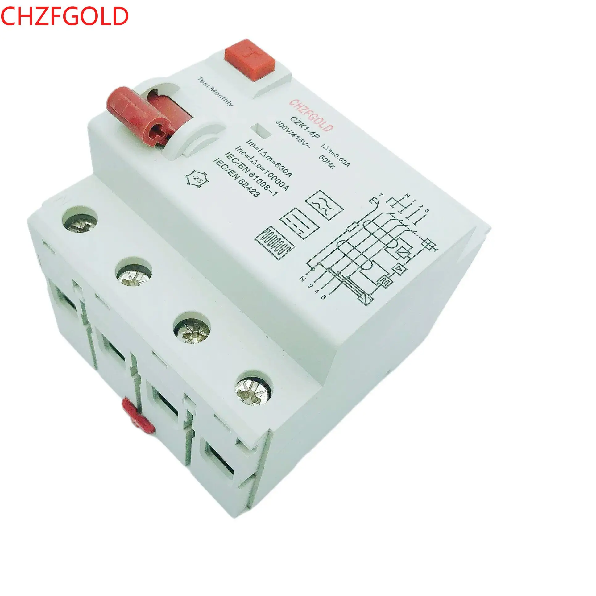 CHZFGOLDMCB for Household ConstructionHotSale ELCB RCD solar chargin circuit  CZK6 RCCB 6-4P16A 25A 32A 40A 63A 80A 100AResidual