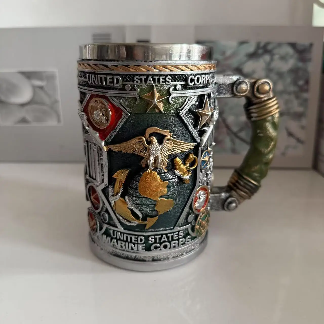 

1pcs Beer Mug Army Military Resin Stainless Steel Men Birthday Gift Coffee Navy Cup Air Force Anchor Plane Wine Mugs Wine New