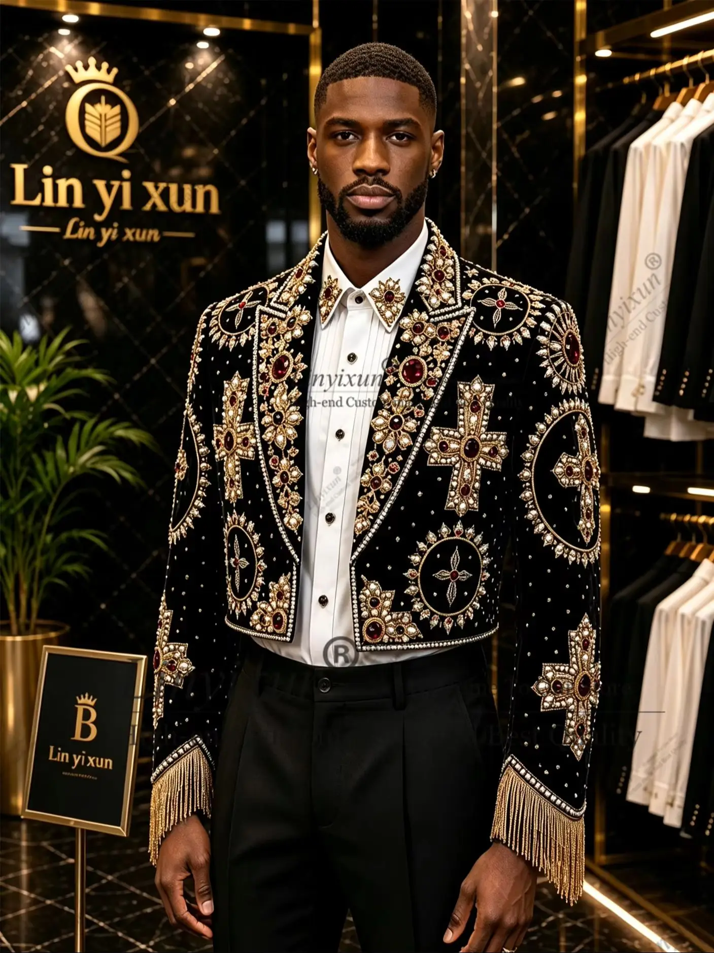 Latest design version Luxury Beaded Suit Elegant Shawl Lapel Suits Wedding Groom Sets as a present Customized Tuxedo For Party