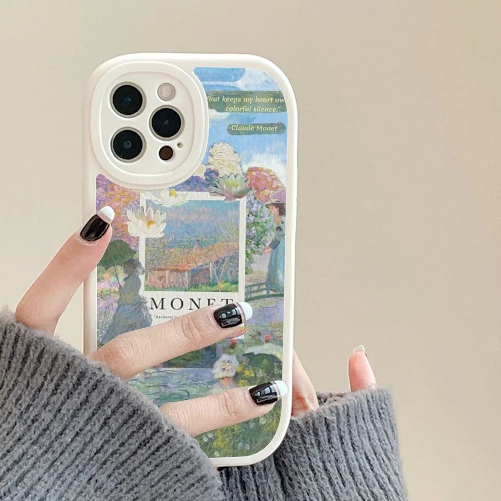 Claude monet pintura arte estética caso de telefone couro duro para iphone 14 13 12 mini 11 14 pro max xs x xr 7 8 plus fundas