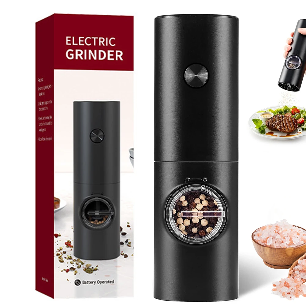 

Battery Powered Electric Pepper Grinder Salt Mill - Automatic Spice Grinder, LED Light, One-Hand Operation, For Kitchen BBQ