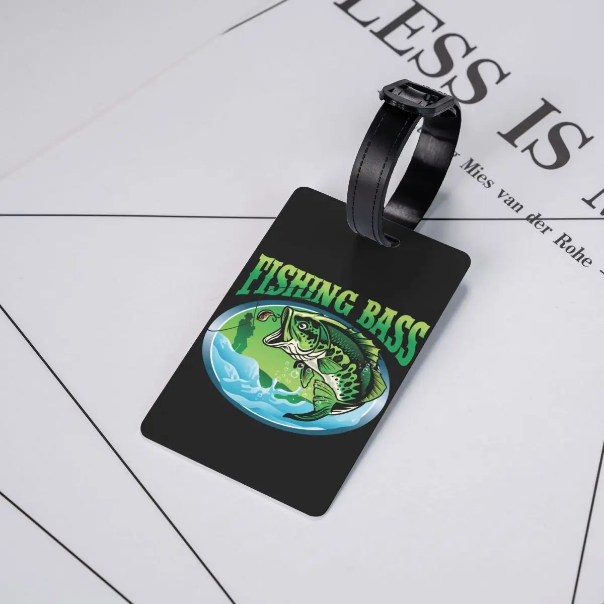 Custom Fish Fisherman Fishing Bass Luggage Tag With Name Card Privacy Cover ID Label for Travel Bag Suitcase