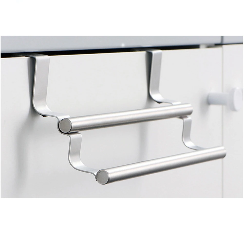 

Stainless Steel Towel Bar Over Cabinet Door 1.9Cm Thick No Tools Kitchen Bathroom Dish Rack Towel Hanger Storage Holder