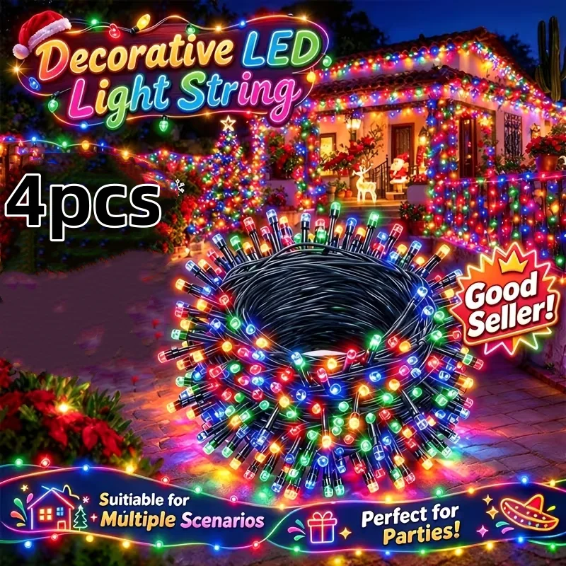 4/8pcs 400/800LED Outdoor Solar Fairy String Light 8 Flashing Modes Multicolor Twinkling String Lights Suitable for Outdoor Indoor House Garden Party Holiday Wedding Christmas Decoration