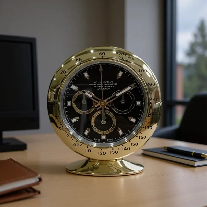 Home desktop ornament light luxury high sense gold electroplated stainless steel base silent sun movement