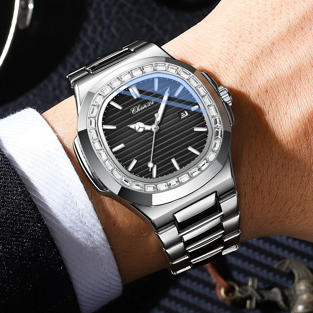 CHENXI ساعة رجل الأعمال الفاخرة مقاوم للماء ساعة مضيئة الذكور تاريخ الفولاذ المقاوم للصدأ الساعات مربع الرجال الكوارتز ساعات المعصم