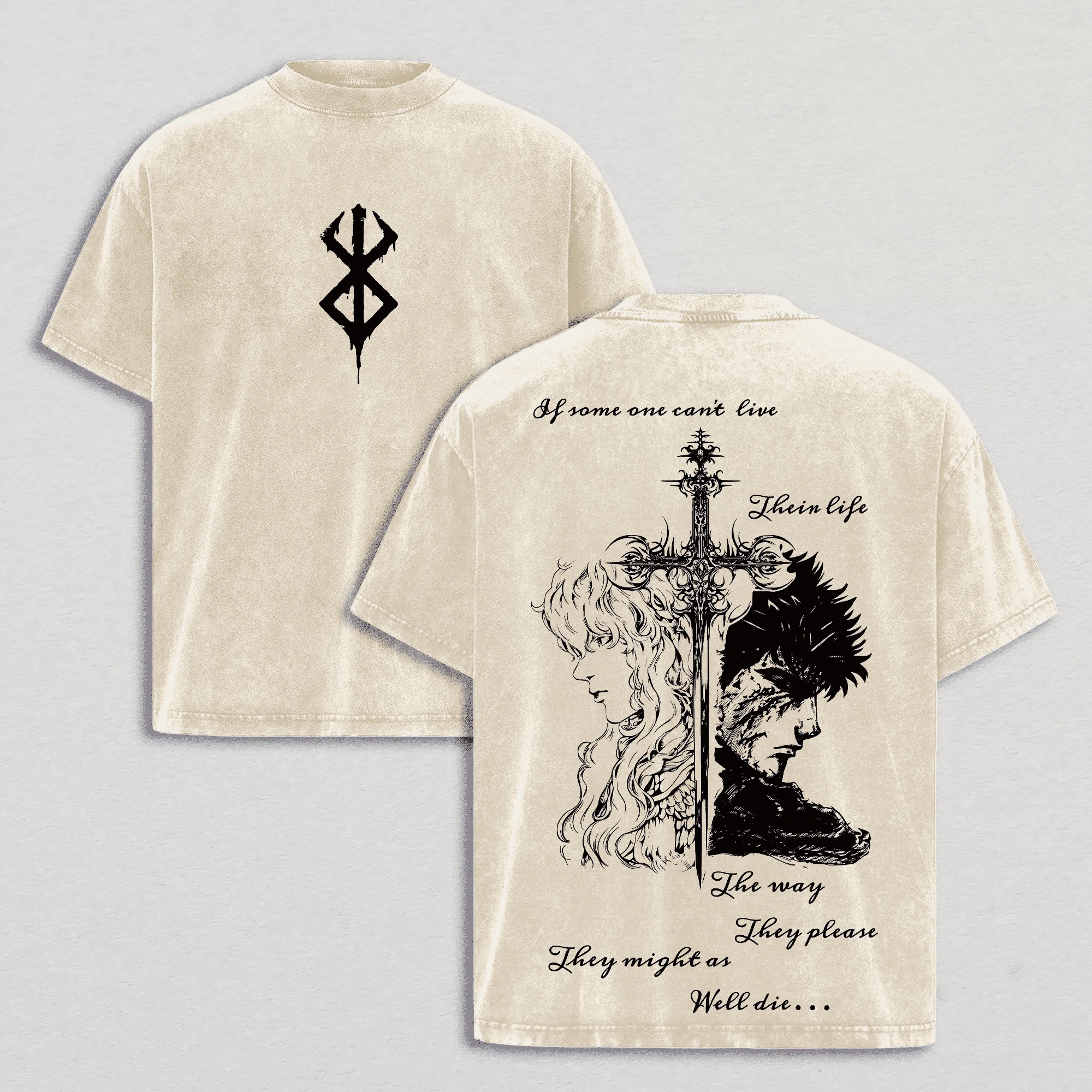 Vintage Washed Guts Berserk T-shirt Griffith Anime Loose T Shirt Unisex Clothing Summer Casual Short Sleeve Cotton Tees Tops