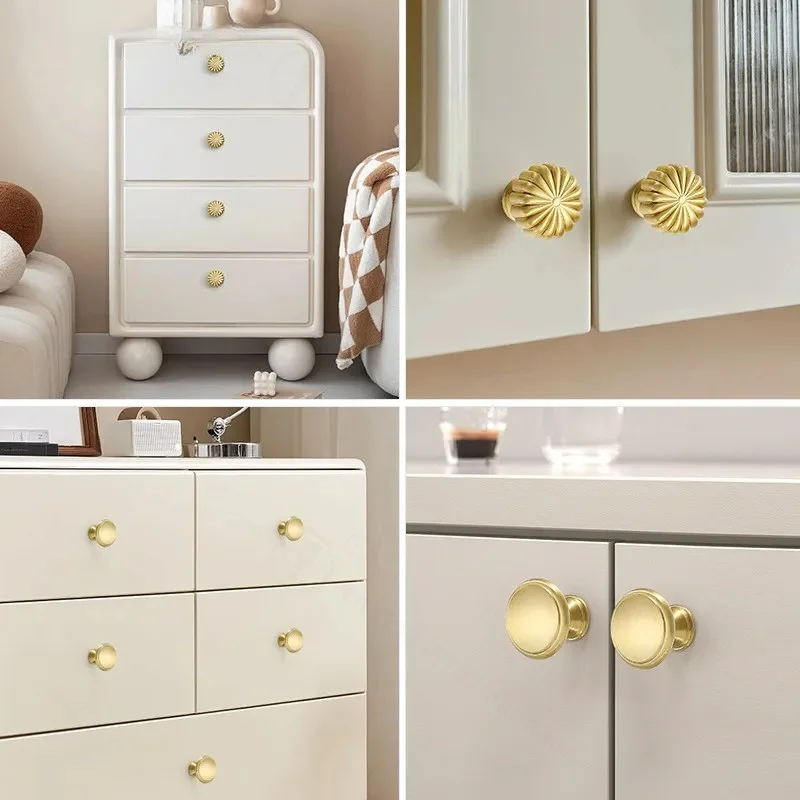 Modern Simple High End Light Luxury French Gold Brass Cabinet Door Handle Small Single Hole Wardrobe Drawer Pull Knob