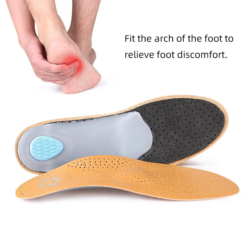 Plantilla ortopédica de cuero para hombre y mujer, soporte para el arco del pie plano, cojín ortopédico de 25mm, inserciones Premium para zapatos