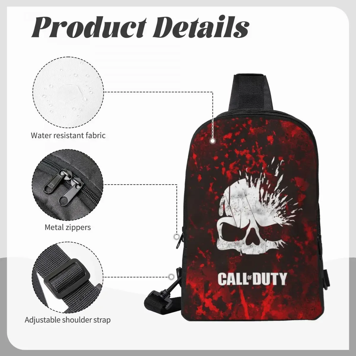 Game Call Of Duty Crossbody Sling Backpack Shoulder Sling Chest Bag Adjustable Travel Hiking Daypack Outdoor for Women & Men