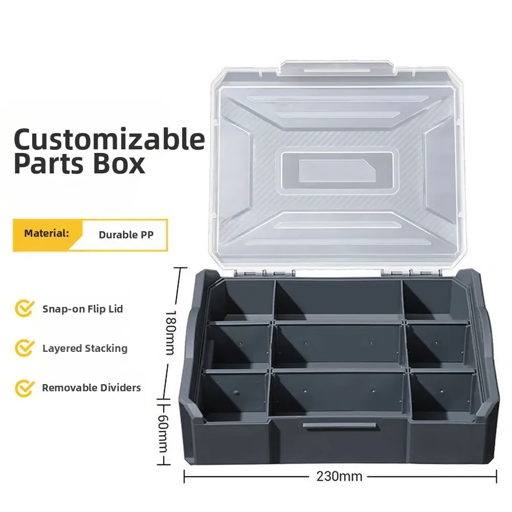 1PCS Electrical Tools Storage Box With Detachable Inner Dividers Stackable Closure Storage Box Impact-resistant PP Storage Tools