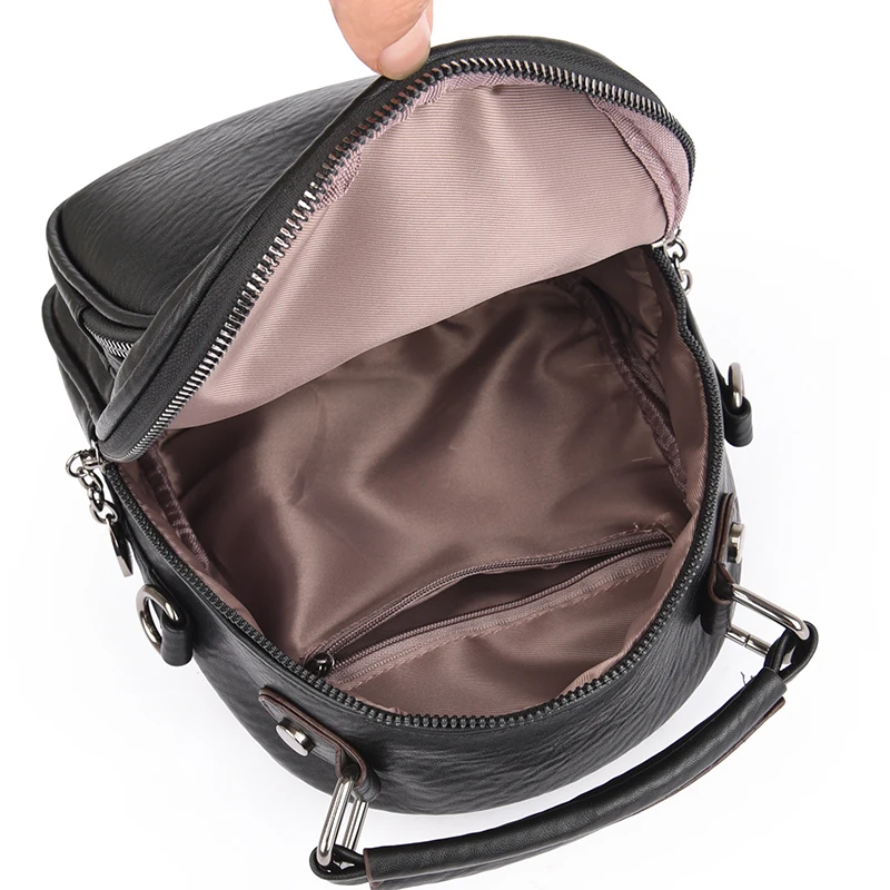 Women Leather Backpacks Luxury Designer Soft Leather Rucksack Female Vintage Bag School Bags For Girls Multifunction Backpack