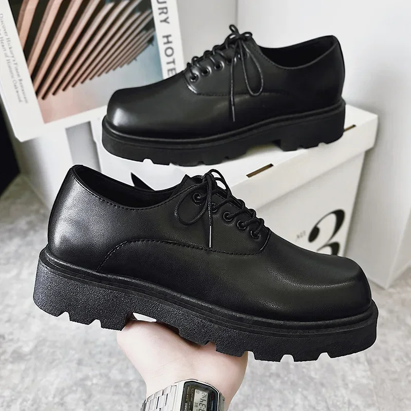 Square Toe Men Leather Shoes Patent Leather Casual Shoes for Men Thick Tottom Derby Shoe Korea Style Formal Man Dress Shoes