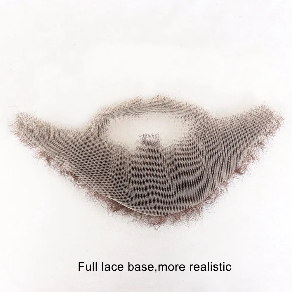 Brown Curly Fake Beard 100% Human Hair Realistic False Beard Lace Invisible Fake Mustache for Men Makeup Facial Hair