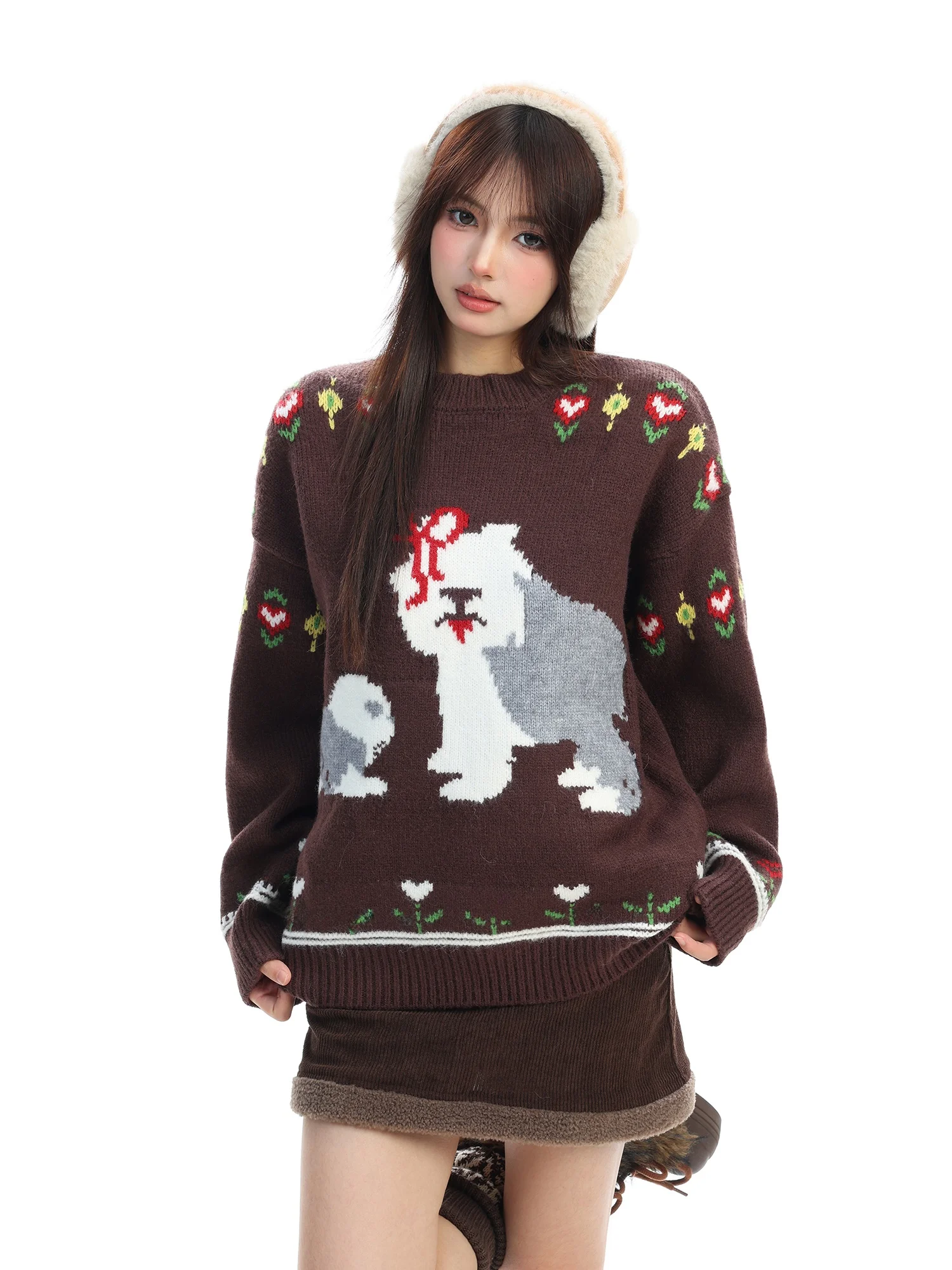 

Вязаный свитер PTGINKIN с забавным 3D-рисунком собаки, женский, мягкий, плюшевый, осенне-зимний, с длинными рукавами, круглым вырезом, теплый трикотаж