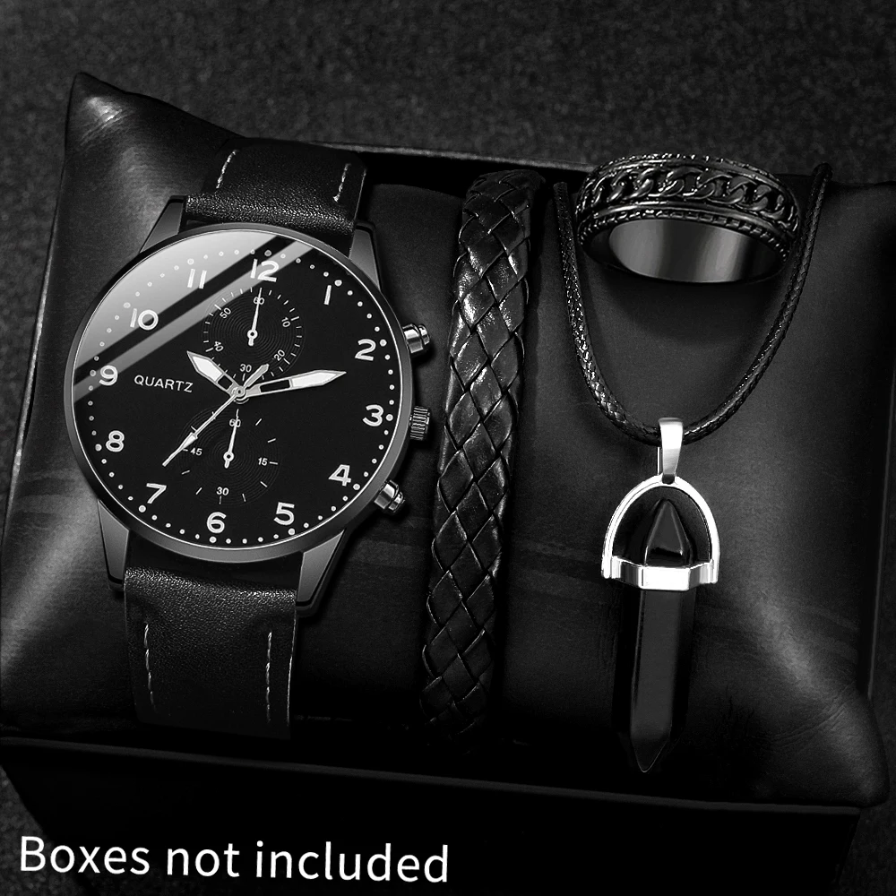 4Pcs Fashionable Men's Quartz Watch, Round Dial, Suitable For Formal And Casual Occasions, Luxurious Business Watch
