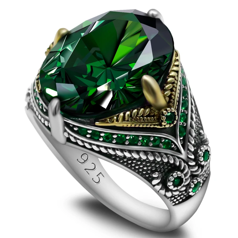 خاتم زركون أخضر للرجال ، فضة إسترليني ، قطع بيضاوي مقطوع من AAA ، مجوهرات فاخرة ، هدية ذكرى سنوية ، موضة