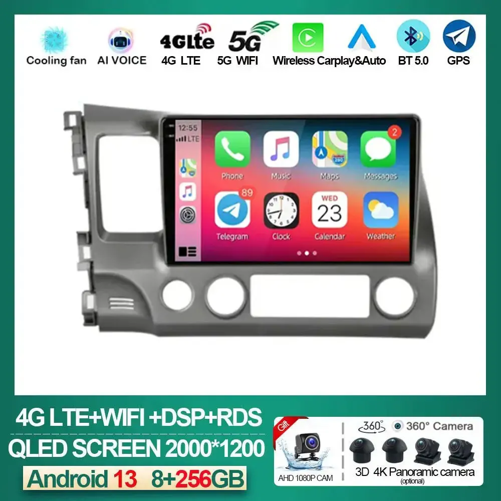 

10" Android 13 Carplay Car Stereo Radio for Honda Civic 8 2005 - 2012 Multimedia Player Navigation GPS 2 Din 4G Audio DVD