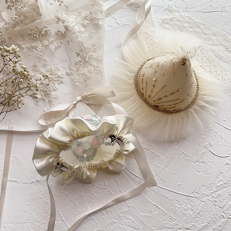 Lace Bow Baby Birthday Party Hat Embroidery Flower Princess Crown Cap Newborn Photography Props Kids Hair Accessories